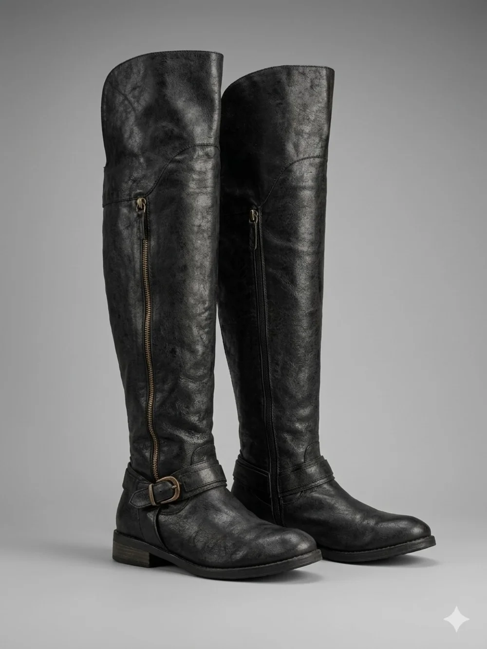 Women's Black Over-the-Knee Riding Boots with Side Zip